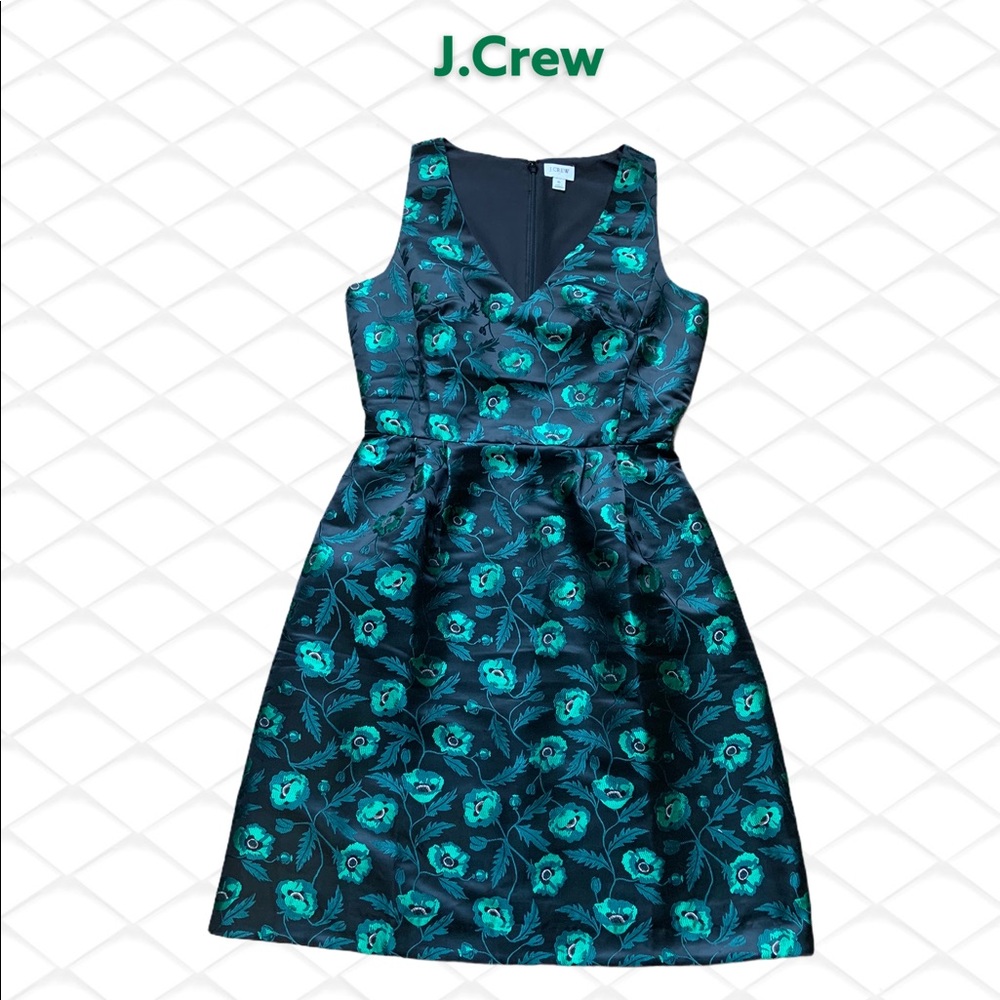 J. Crew Teal and Black Floral Midi Dress